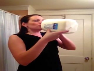 Amateur lady tries the milk challenge.