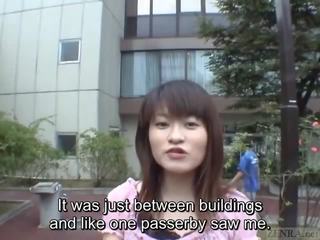 Subtitled extreme Japanese public nudity striptease in Tokyo