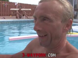 3-Way Porn - Family Pool Party Old-Young Family Threesome