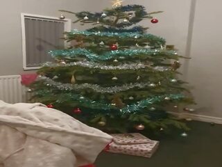 Stepmom helps stepson jerk off on Christmas Tree