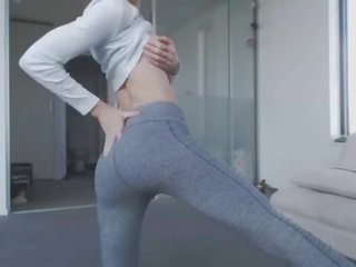 Hot Blonde Teen Striptease with Perfect Tits and Nice Ass in Yogapants