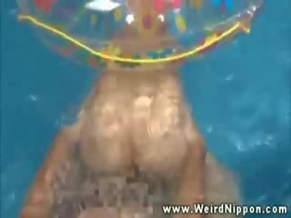 Asian babe getting pussy pounded in pool and loves it