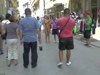 Blonde babe jenny naked on public street