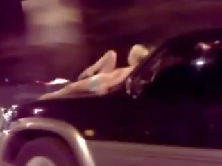 College Chick Flashing From Moving Car