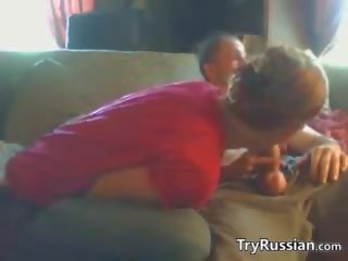 Russian Gives Her Husband A Blowjob