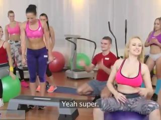 Fitness Rooms Big boobs babes suck and fuck teachers cock before orgasm