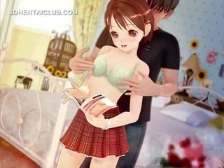 Delicate anime girl stripped for sex and tits teased