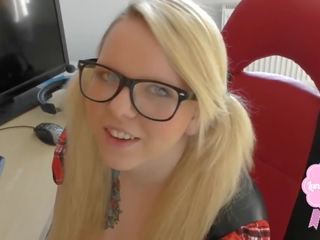 Cute blond girl gets fucked in school uniform big cumshot on her glasses!