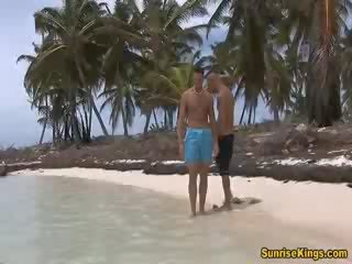 Two guys fucks blondie Rough on the beach