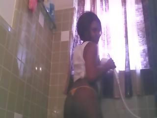 Ebony Girl Teasing In The Shower