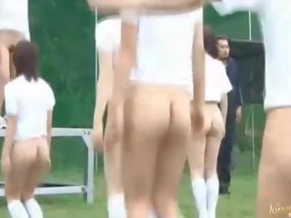 Young japanese shoolgirls are naked at public