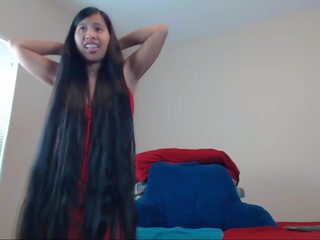 Cute Long Haired Asian Striptease and Hairplay: HD Porn 6a