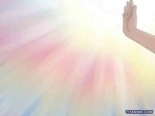 Liels krūtīm anime skaistule izpaužas iedīdītas super grūti uz gulta
