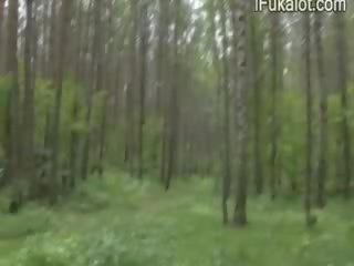 Outdoor gagging dick in the forest