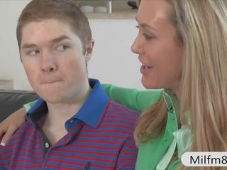 Enormous tits stepmom Brandi Love threeway with teen couple