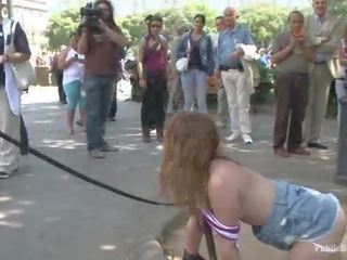 Adorable 18 Year Old Is Made To Crawl On Her Knees Suck Cock And Get Ass Pounded In Public