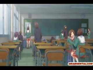 Ιαπωνικό hentai κορίτσι του σχολείου πίεση βυζιά και Καυτά σπρώχνοντας
