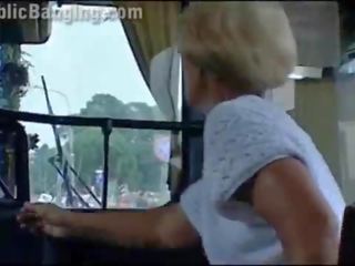 Crazy daring public bus sex action in front of amazed passengers and strangers by a couple with a cute girl and a guy with big dick doing a blowjob and a vaginal intercourse in a local transportation