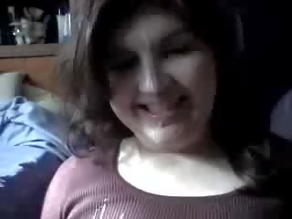 Chubby girl loves hot cum on her face Video
