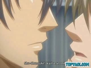Seksikas gei anime poisid võttes a keel suudlus suudlema hetk