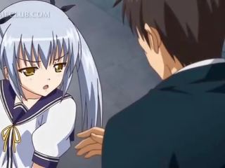 Stunning anime babe licking shaft in close-up