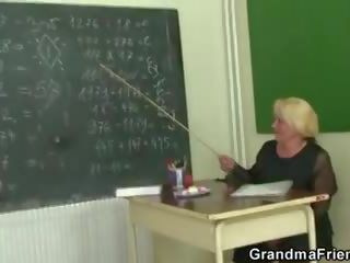 Two lucky studs have fun with old teacher