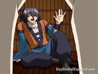 Seductive Anime Homosexual Getting Tied Up In The Sauna By Few Horny Studs
