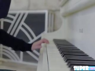Pretty petite Sammie Daniels sucks at her piano lesson gets fucked