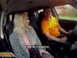 Fake Driving School Blonde Marilyn Sugar in Black Stockings Sex in Car